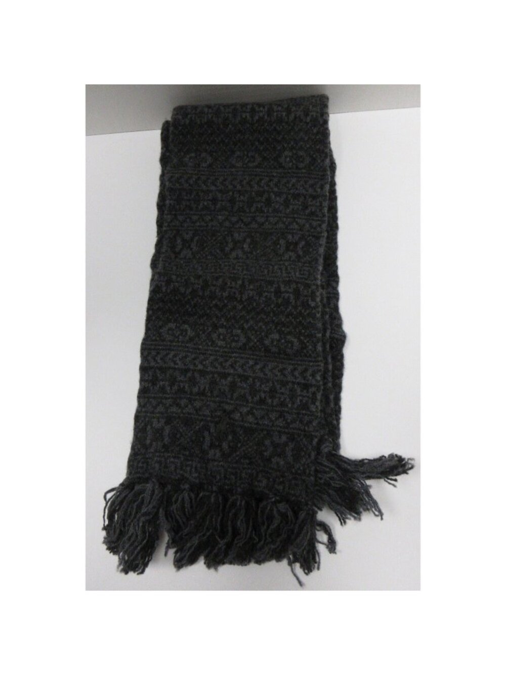 Polo Ralph Lauren Scarf One Size Charcoal Merino Wool Fair Isle Fringe